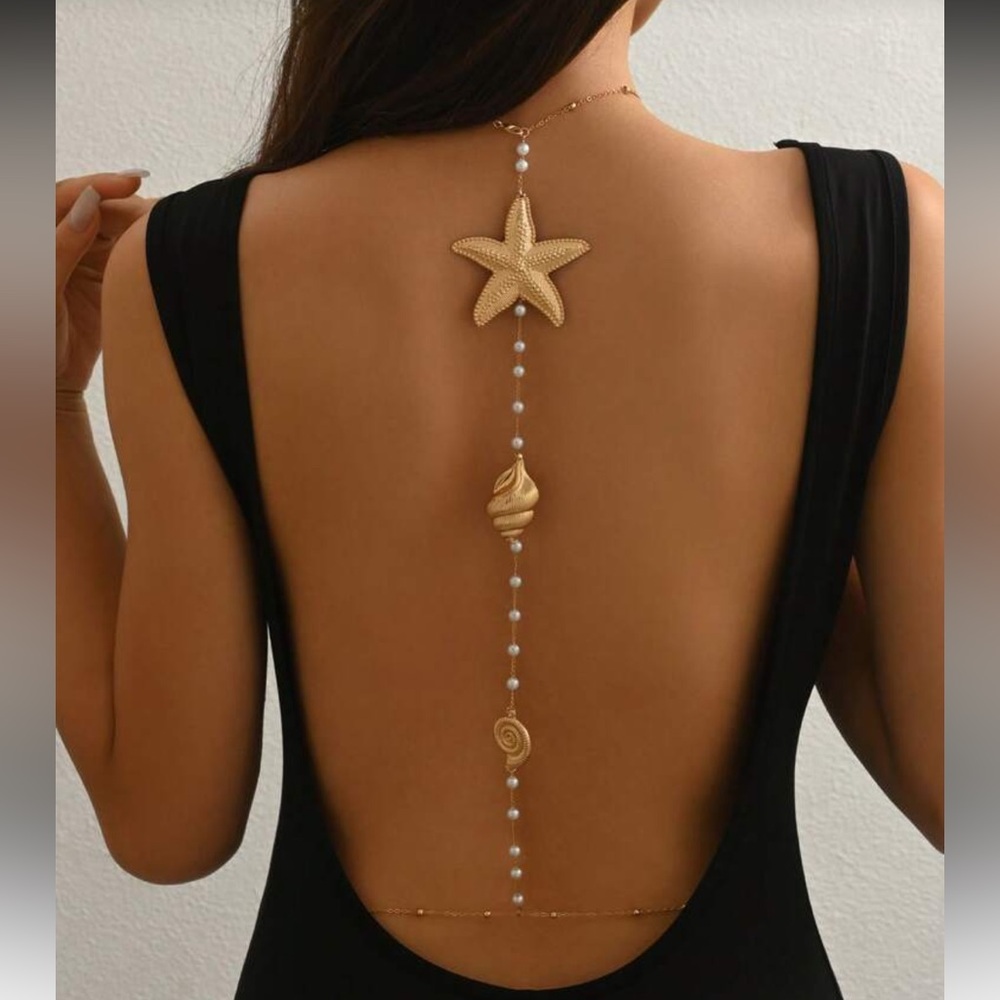 Women Body Chain Backless Sexy Flower Bead Hollow Chain Necklace Waist Chain